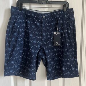 Maelreg Proflex Golf Shorts Mens 34 Dark Navy Hawaii Club Print Performance NWT